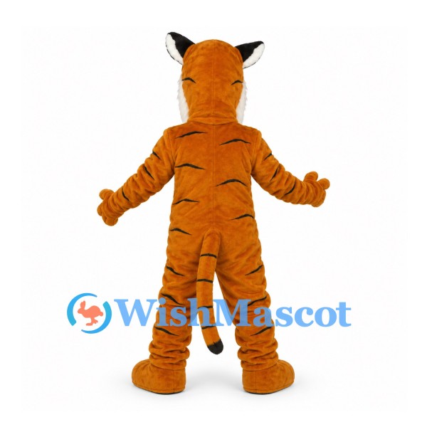 Tiger Mascot Costume in Orange with Narrow Stripes and White Belly