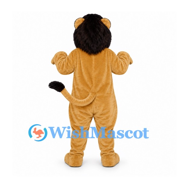 Lion Mascot Costume in Tan with Black Mane and Long Tail