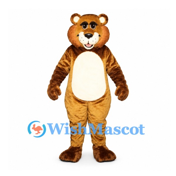 Lion Mascot Costume in Brown with Cream Belly and Rounded Head