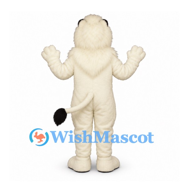 Lion Mascot Costume in Cream with Fluffy Mane and Black Tail Tip