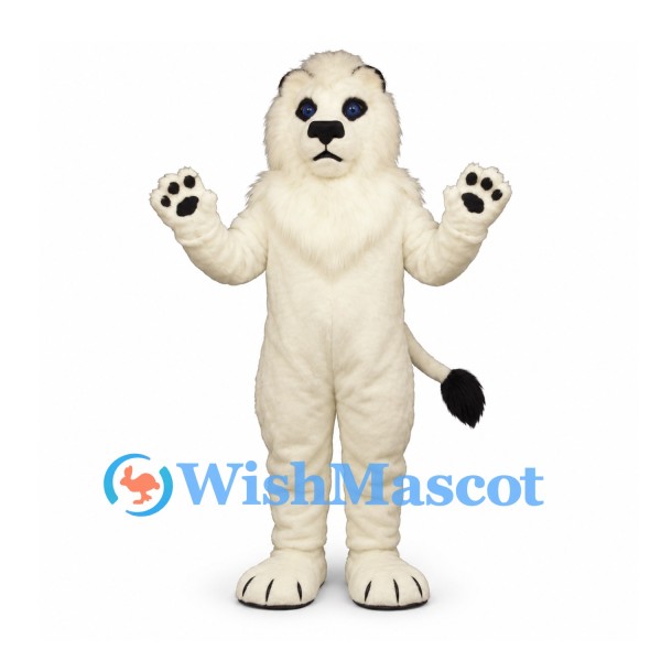 Lion Mascot Costume in Cream with Fluffy Mane and Black Tail Tip