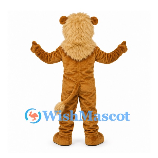 Lion Mascot Costume in Gold with Shaggy Mane and Open Mouth