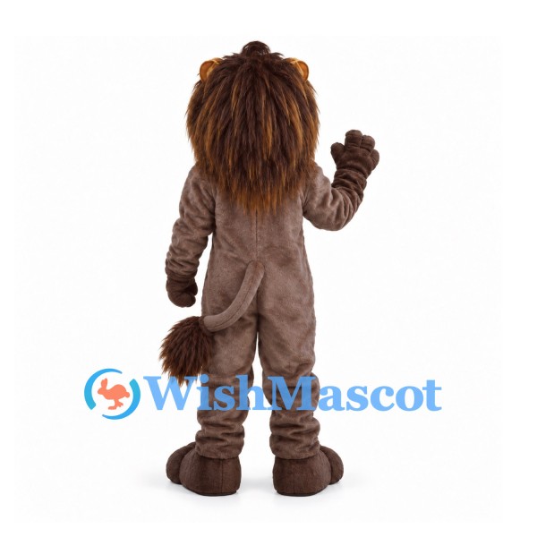 Lion Mascot Costume in Dark Brown with Blue Eyes and Long Mane