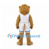 Lion Mascot Costume in White Basketball Uniform with Blue Trim