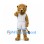 Lion Mascot Costume in White Basketball Uniform with Blue Trim