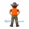 Cowboy Mascot Costume with White Mustache Orange Shirt and Camouflage Trousers