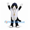 Cat Mascot Costume in Black and White with Baseball Jersey and Cap