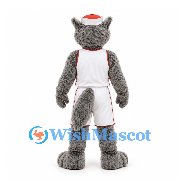 Wolf Mascot Costume in Gray with White Basketball Uniform