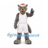 Wolf Mascot Costume in Gray with White Basketball Uniform