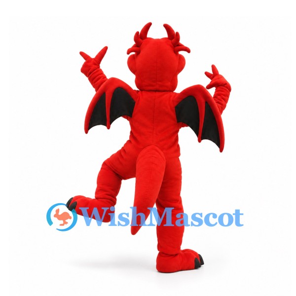 Dragon Mascot Costume in Red with Black Wings and Belly