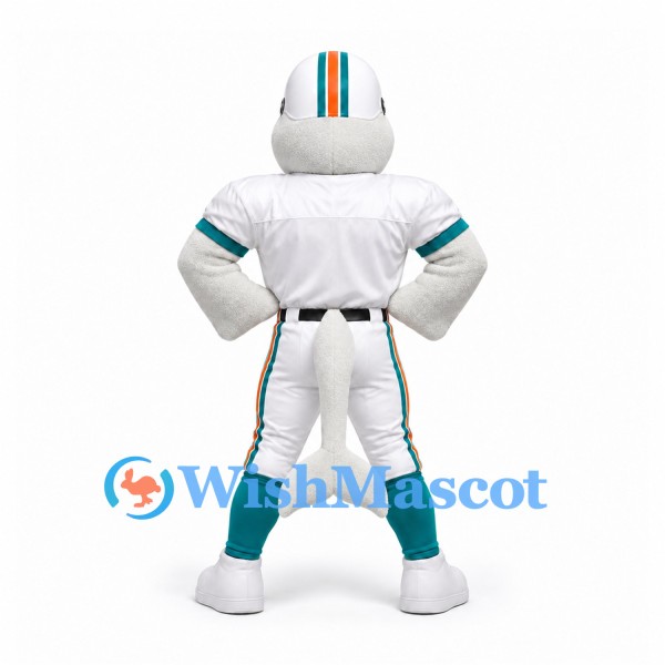 Dolphin Mascot Costume in White and Teal Football Uniform
