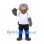 Bird Mascot Costume in Gray with White Sports Shirt and Blue Leggings