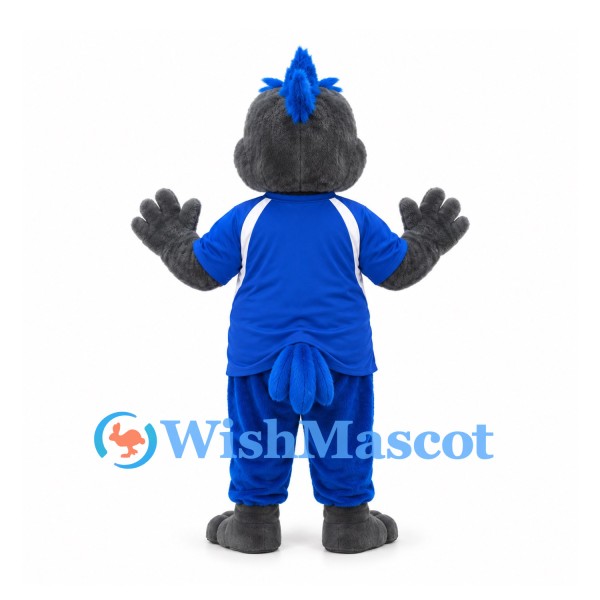 Bird Mascot Costume in Charcoal with Blue Sports Uniform