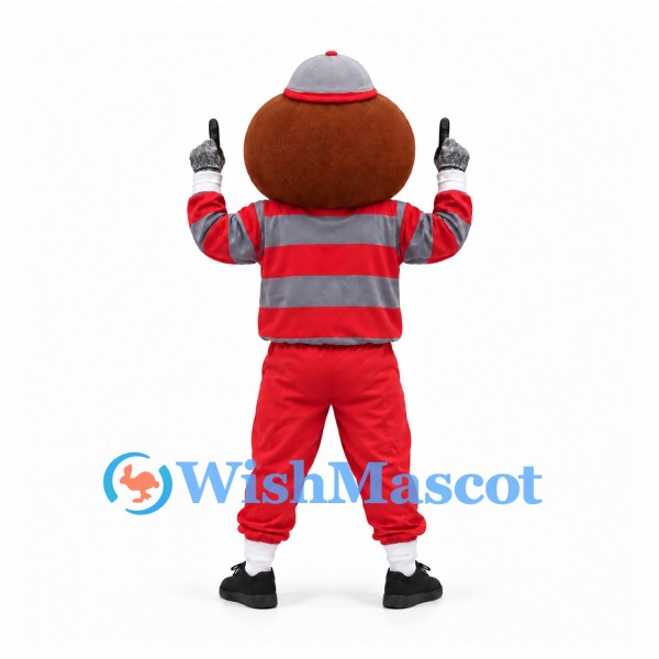 Boy Mascot Costume in Red and Gray Striped Shirt and Beanie