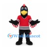 Bird Mascot Costume in Black with Red Hockey Jersey