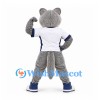 Wolf Mascot Costume in Gray with White Sports Shirt and Blue Shoes
