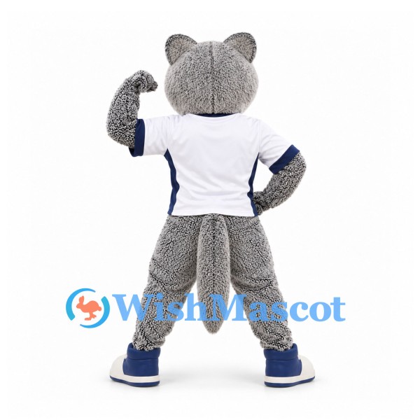 Wolf Mascot Costume in Gray with White Sports Shirt and Blue Shoes