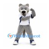 Wolf Mascot Costume in Gray with White Sports Shirt and Blue Shoes