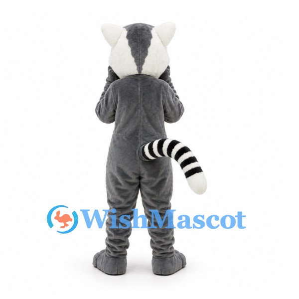 Lemur Mascot Costume in Gray with Striped Tail and Orange Eyes
