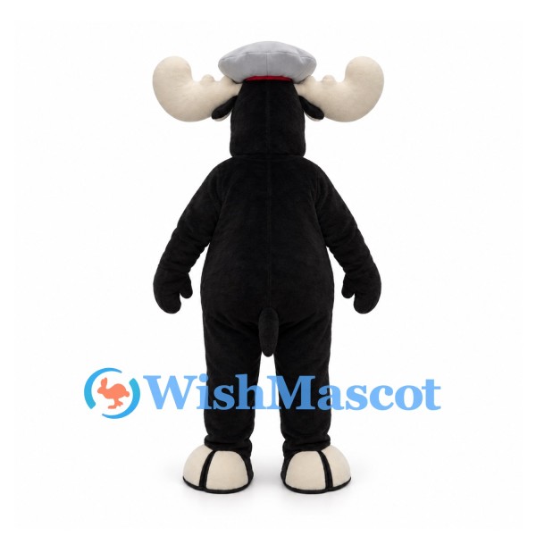 Moose Mascot Costume in Black and Cream with Gray Cap