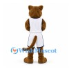 Cougar Mascot Costume in Brown with White Basketball Uniform