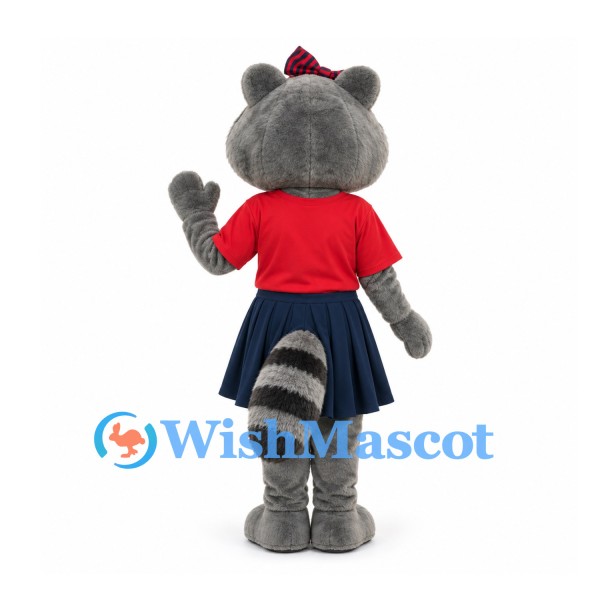 Raccoon Mascot Costume in Red Shirt and Navy Skirt