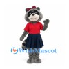 Raccoon Mascot Costume in Red Shirt and Navy Skirt