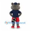 Raccoon Mascot Costume in Navy Shirt and Red Shorts