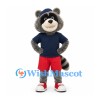Raccoon Mascot Costume in Navy Shirt and Red Shorts