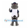 Raccoon Mascot Costume in White Baseball Vest and Navy Cap