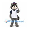 Raccoon Mascot Costume in White Baseball Vest and Navy Cap