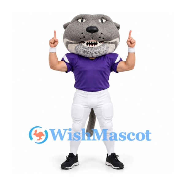 Shark Mascot Costume with Purple Football Jersey and White Trousers
