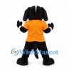 Dog Mascot Costume in Black and Tan with Orange Shirt