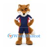 Fox Mascot Costume in Navy Sports Uniform with Red Trim