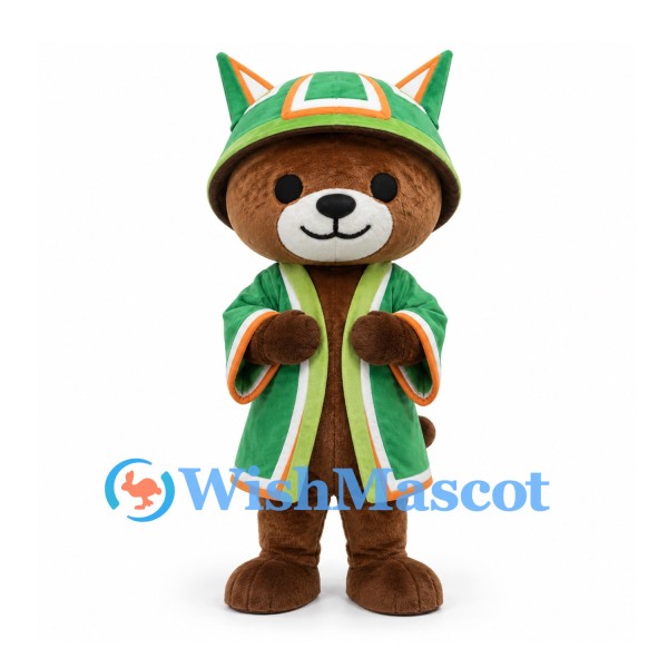 Bear Mascot Costume in Green Wizard Coat and Pointed Ear Hat