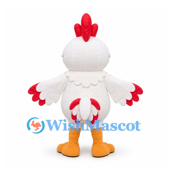 Chicken Mascot Costume in White with Red Comb and Yellow Feet
