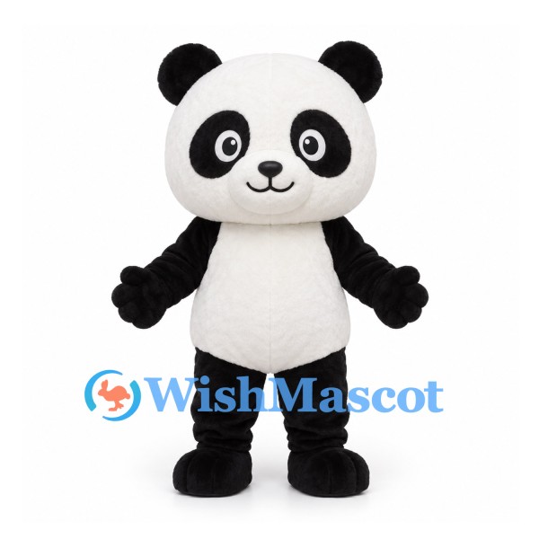 Panda Mascot Costume in Black and White with Round Head