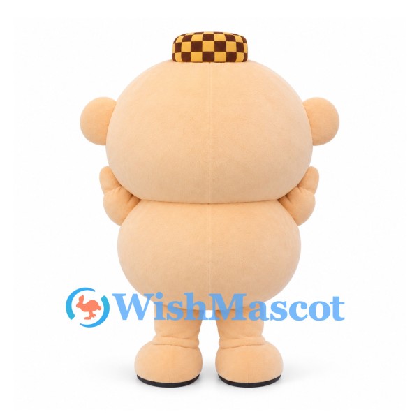 Monkey Mascot Costume in Cream with Checkered Cap