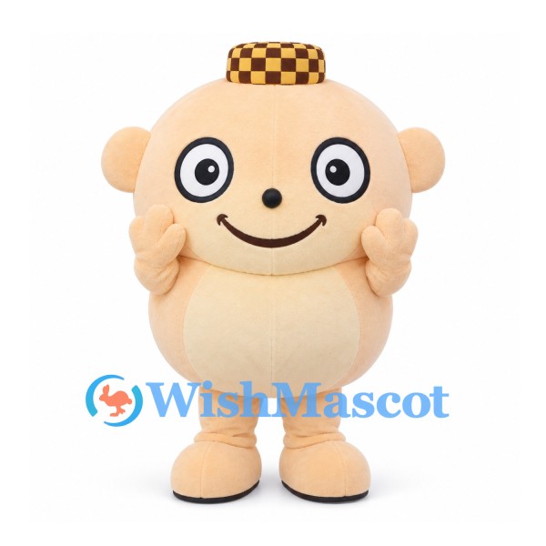 Monkey Mascot Costume in Cream with Checkered Cap