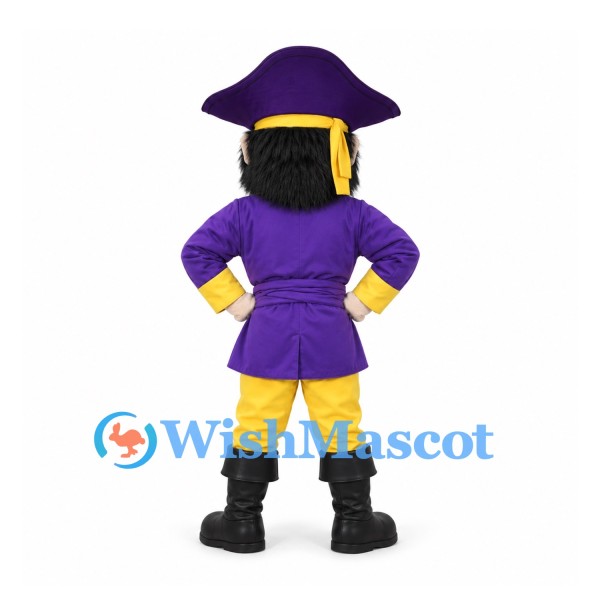 Pirate Mascot Costume in Purple and Yellow with Black Beard