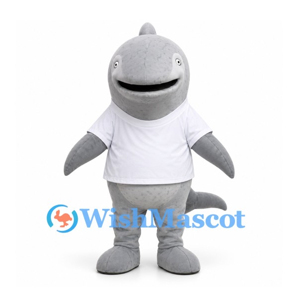 Shark Mascot Costume in Gray with White Shirt