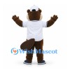 Beaver Mascot Costume in Brown with White Baseball Jersey