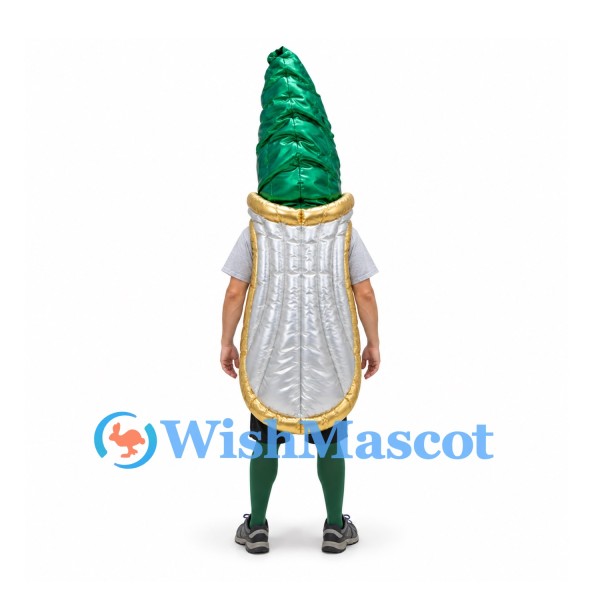 Asparagus Mascot Costume in Green with Silver and Gold Coat