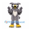 Owl Mascot Costume in Gray with Layered Feathers and Yellow Feet
