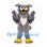 Owl Mascot Costume in Gray with Layered Feathers and Yellow Feet