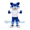 Cat Mascot Costume in Blue and White with White Shirt and Sneakers