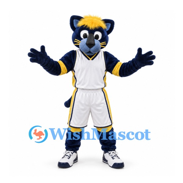 Bird Mascot Costume in Navy and Yellow Basketball Uniform