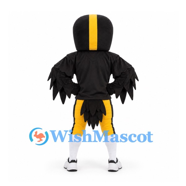 Bird Mascot Costume in Black and Yellow with Football Helmet