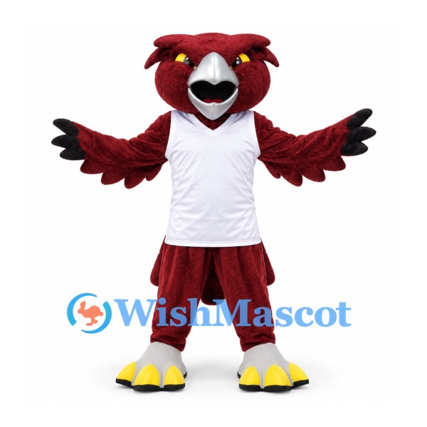 Bird Mascot Costume in Burgundy with White Shirt