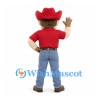 Cowboy Mascot Costume in Red Shirt and Hat with Blue Jeans